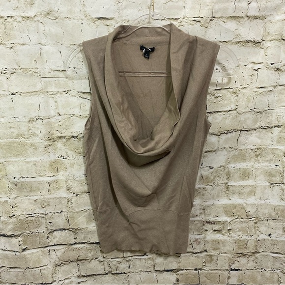 Ann Taylor Beige Metallic Weave Rubbed Stretch Drape Neck Top - Picture 1 of 4
